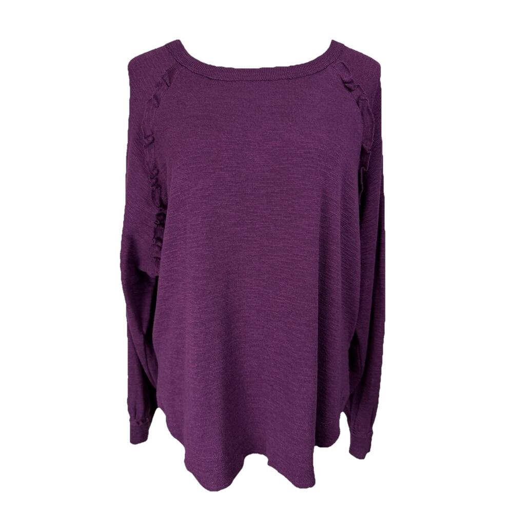 Anthropologie Pilcro Diana Sweater Wine Color Ruffles Oversized Women's Large‎